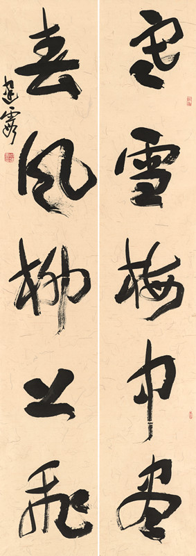 3齐建霞草书对联：寒梅雪中尽，春风柳上飞。32cmx180cmx2_副本.jpg