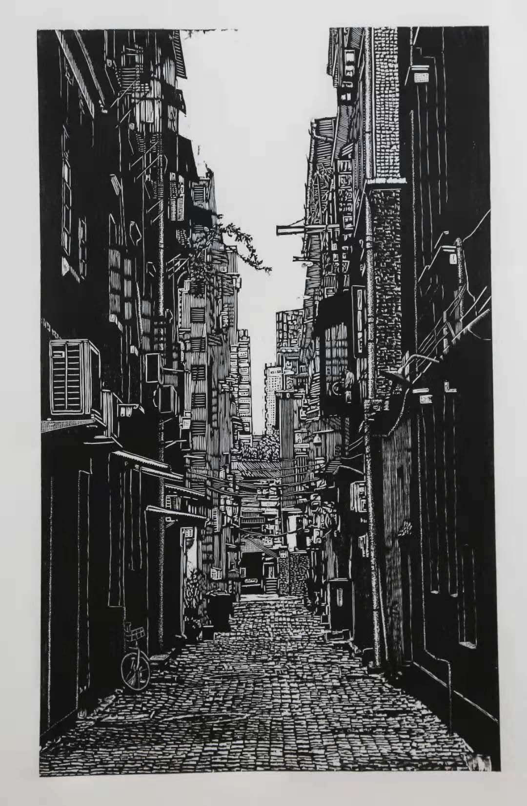 1582008963219342.png 1,专业组,石晔,版画《严守空城》尺寸40×65.png