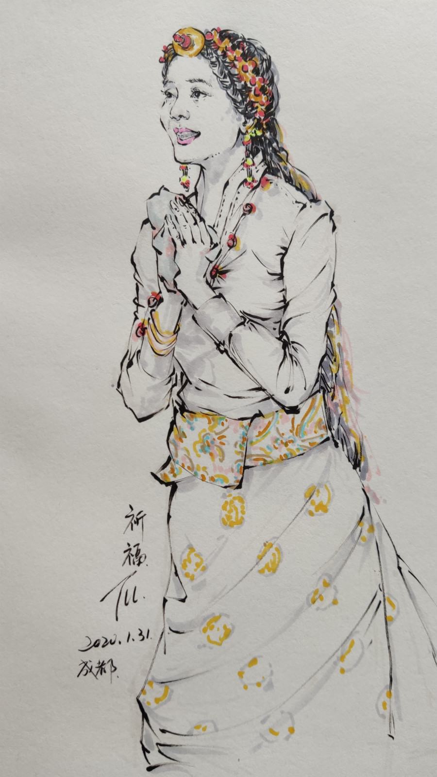 1582108196562780.jpg 03,《祈福》速写(10cm x 20 c m)涂啦啦(成都艺术职业大学设计与传媒学院教师_meitu_5.jpg