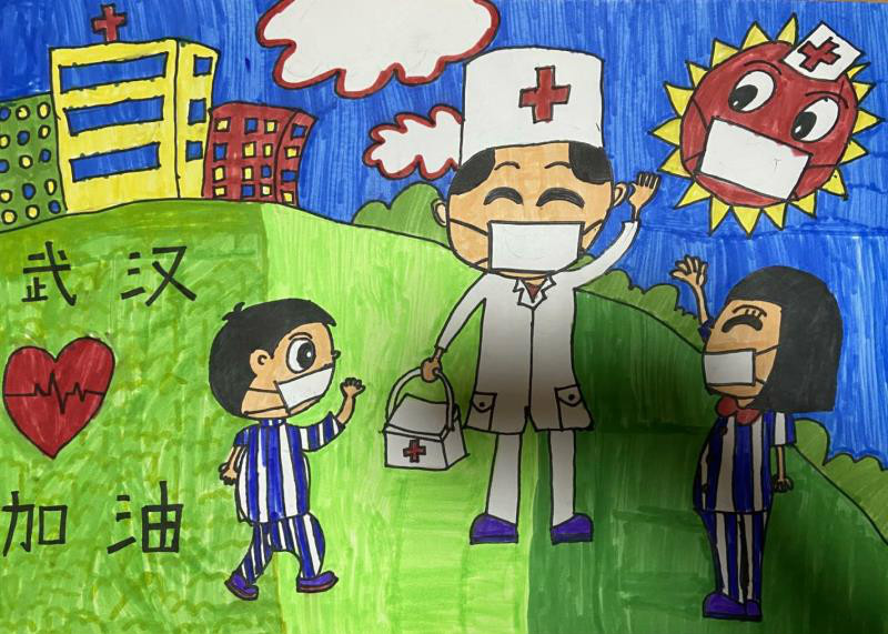 10，少儿组，《春暖花开，病毒不在》罗阳森  棕北小学    春天来了，天气暖和了，病毒在医护人员和全民的共同抗击下终于败下阵了，康复的人越来越多“谢谢医生！_meitu_9.jpg
